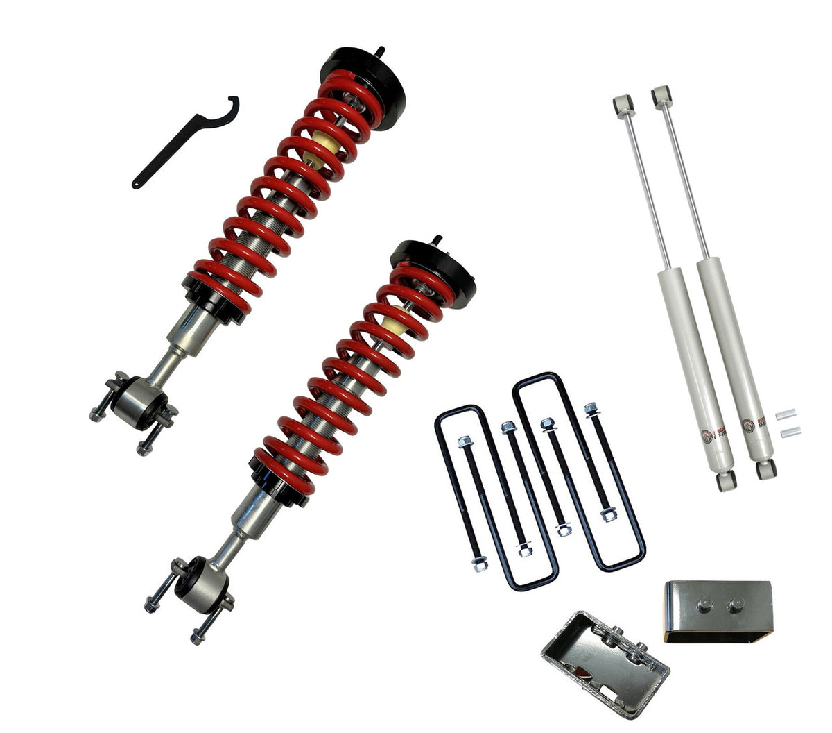 Freedom Off-Road 1-4 Inch Adjustable Coilovers/3 Inch Rear Blocks w/ U Bolts and Shocks