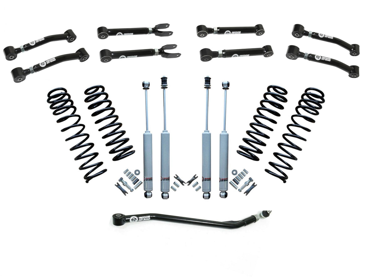 Freedom Off-Road 2.5 Inch Lift Kit w/ Shocks, Adjustable Control Arms, and Adjustable Front Track Bar 1997-2006 Jeep Wrangler TJ/1997-2006 Jeep LJ