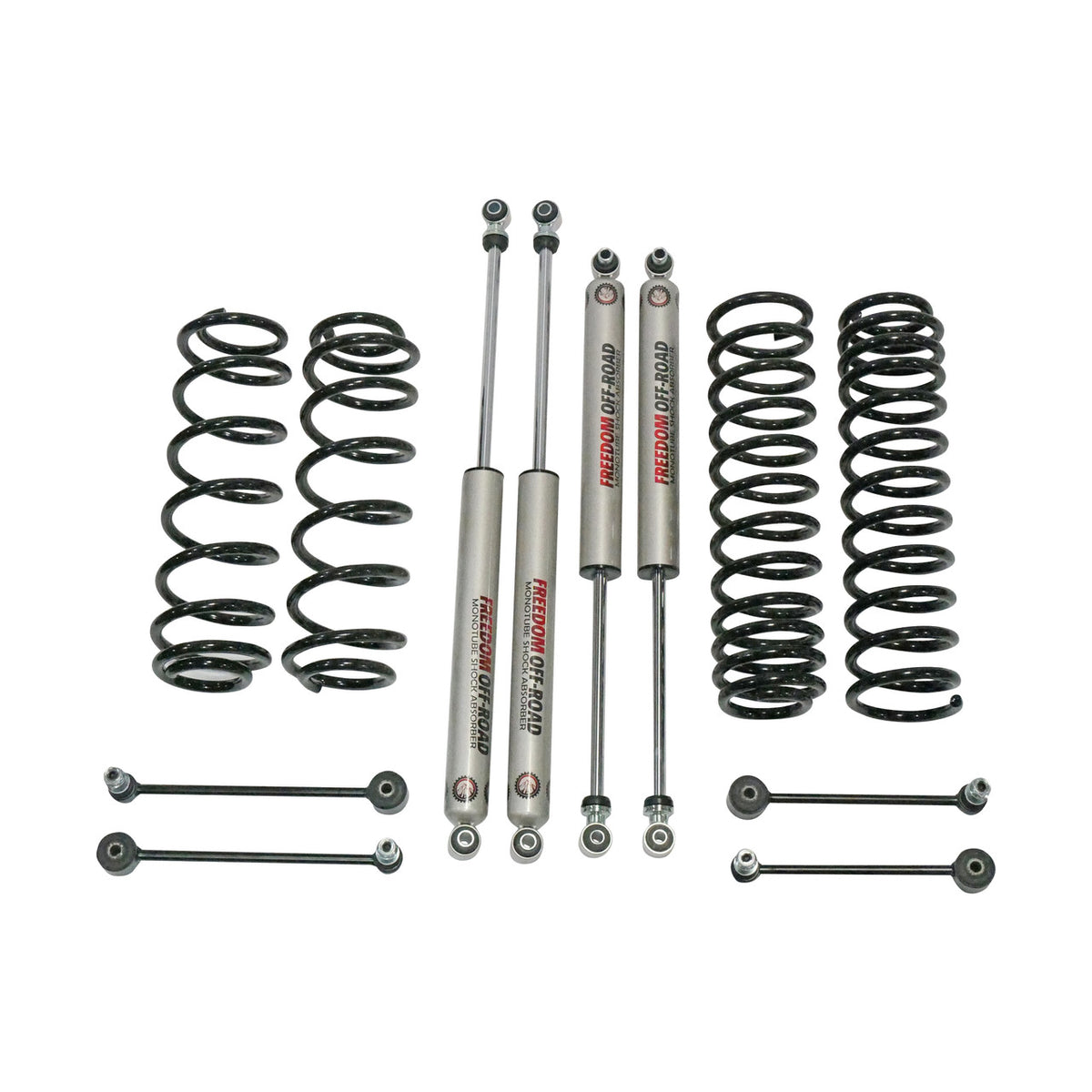 20+ Jeep Gladiator JT 4 Inch Lift w/ Coil Springs, Monotube Shocks, and Extended Sway Bar End Links Freedom Off Road