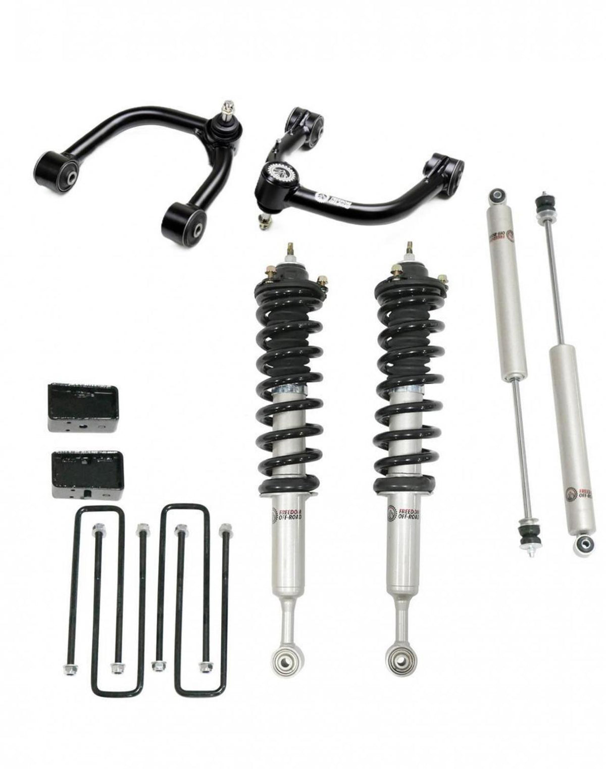 Freedom Off-Road Front 3.5 Inch Lift Struts w/ Rear 3 Inch Blocks, Shocks, and Front Upper Control Arms 2005-2023 Toyota Tacoma