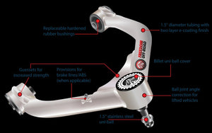05-15 Toyota Tacoma Freedom Offroad Front Upper Control Arms for 2-4" Lift- Uni-Ball