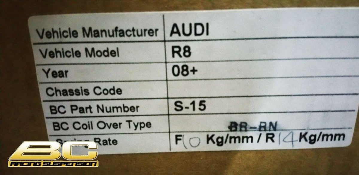 08-15 Audi R8 BC Racing Coilovers - BR Type