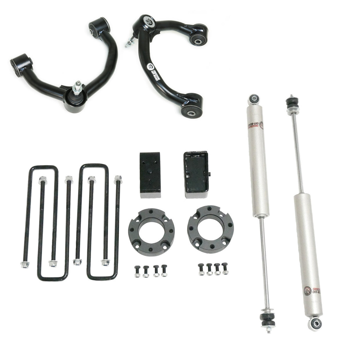 Freedom Off-Road 3 Inch Lift Kit Front Spacers w/ Rear Blocks, Shocks, and Control Arms