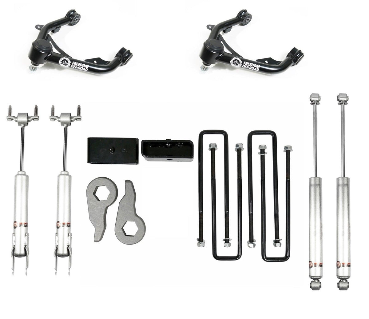 11-19 Chevrolet Silverado 2500 HD Freedom Off-Road 3 Inch Front + 2 Inch Rear Leveling Kit with Shocks and Control Arms