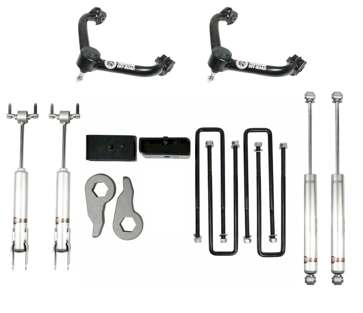 20-UP Chevrolet Silverado 2500 HD Freedom Off-Road 3 Inch Front and 2 Inch Rear Leveling Kit with Shocks and Control Arms