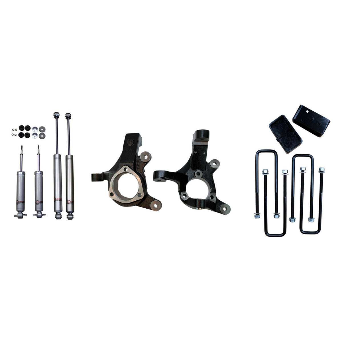 99-06 Chevrolet Silverado 1500 Freedom Off-Road 3 Inch Lift Spindles 2 Inch Rear Lift Blocks with U Bolts + Shocks
