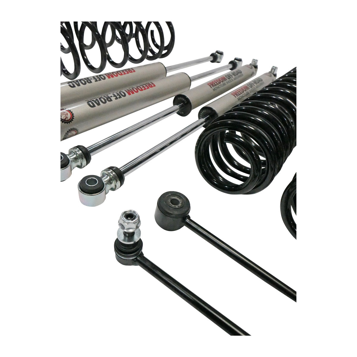 07-18 Jeep JK Wrangler 4 Inch 4DR/4.5 Inch 2DR Lift w/ Coil Springs, Monotube Shocks, and Extended Sway Bar End Links Freedom Off Road