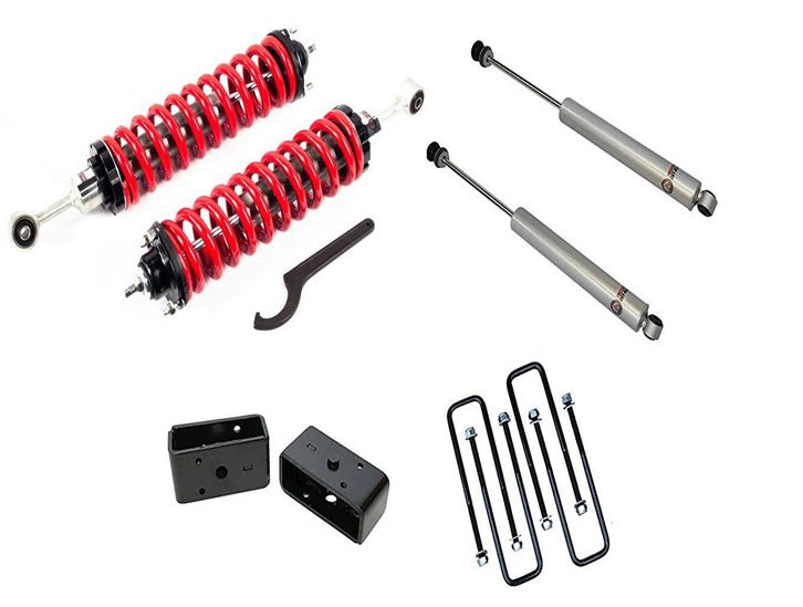 07-21 Toyota Tundra Freedom Off-Road 1-4 Inch Adjustable Coilovers 3 Inch Rear Lift Block and U-bolts Rear Shocks
