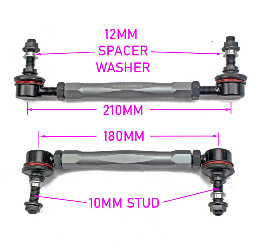 Universal Adjustable Sway Bar End Links 180mm to 210mm, 10mm stud