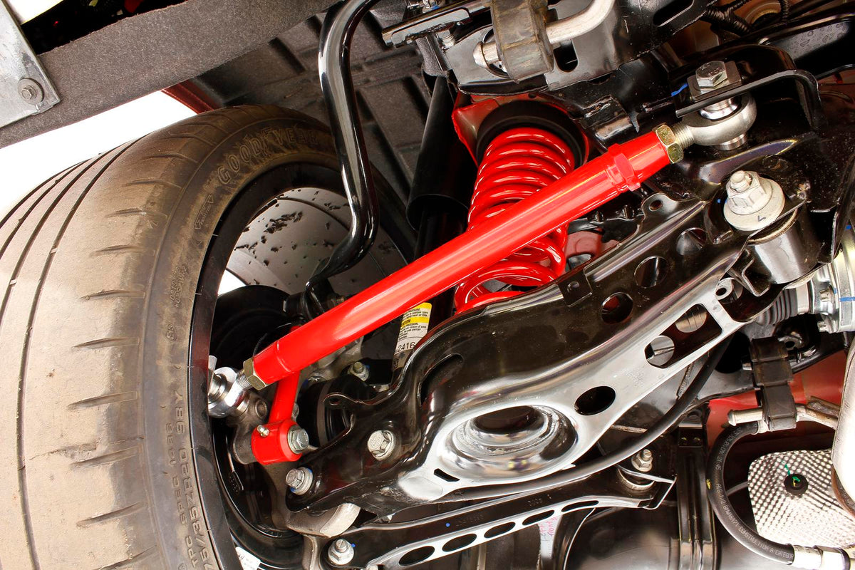 TR007R-Ford-Mustang--Rear-Double-Adj.-Rod-Ends-Toe-Rods-Red